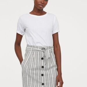 H&M Women Grey & White Striped Paper Bag Skirt